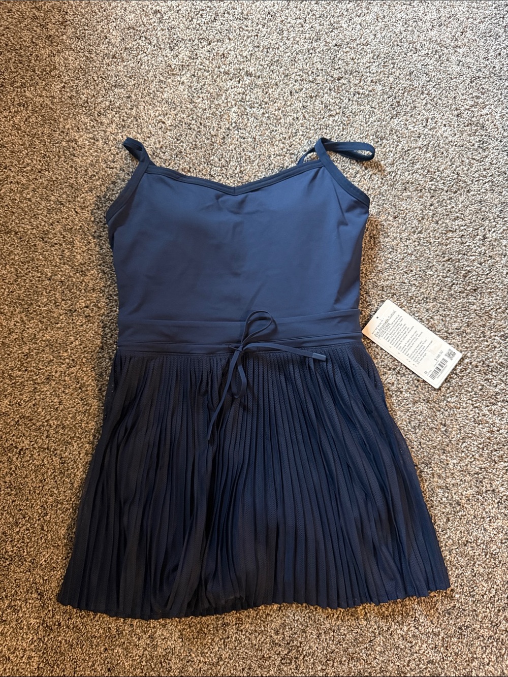 lululemon athletica Navy Pleated Skater Dress with Spaghetti Straps